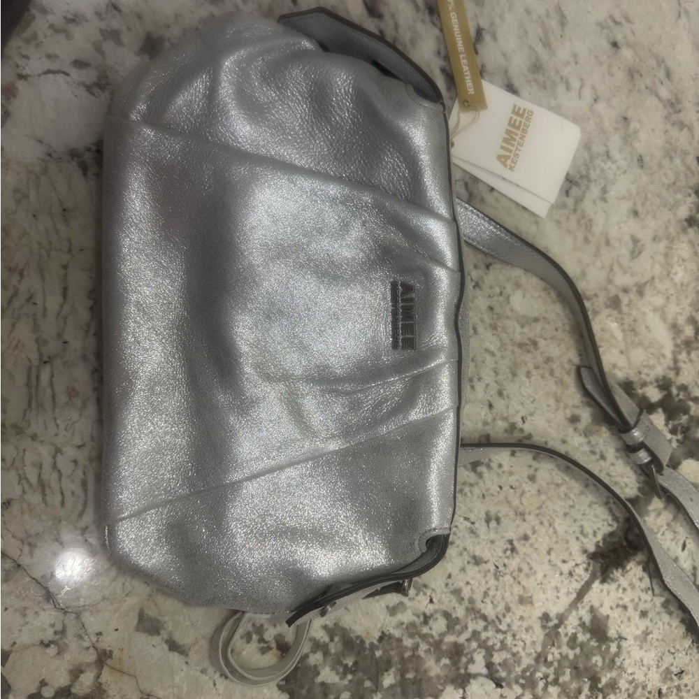 Aimee Leon Dore Metallic Silver Crossbody Bag